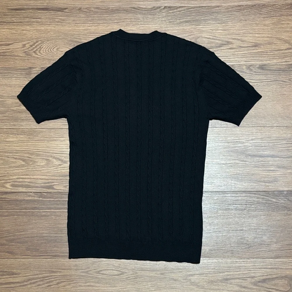 ICON Amsterdam Cable Knit Short Sleeve Sweater XL Black NWT